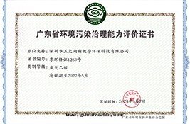 廣東(dōng)省(shěng)环(huán)境污染治理(lǐ)能(néng)力評價證書(shū)